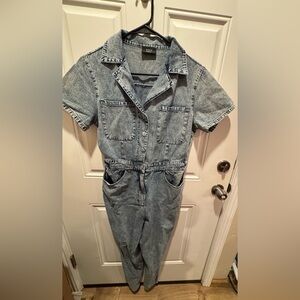 VICI collection light denim short sleeve stretchy jumpsuit